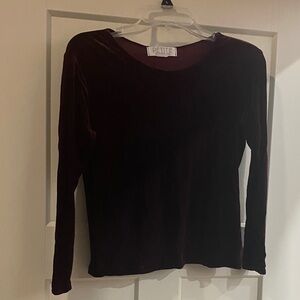 Petite Sophisticate Dark Red Velvet Long Sleeve Top